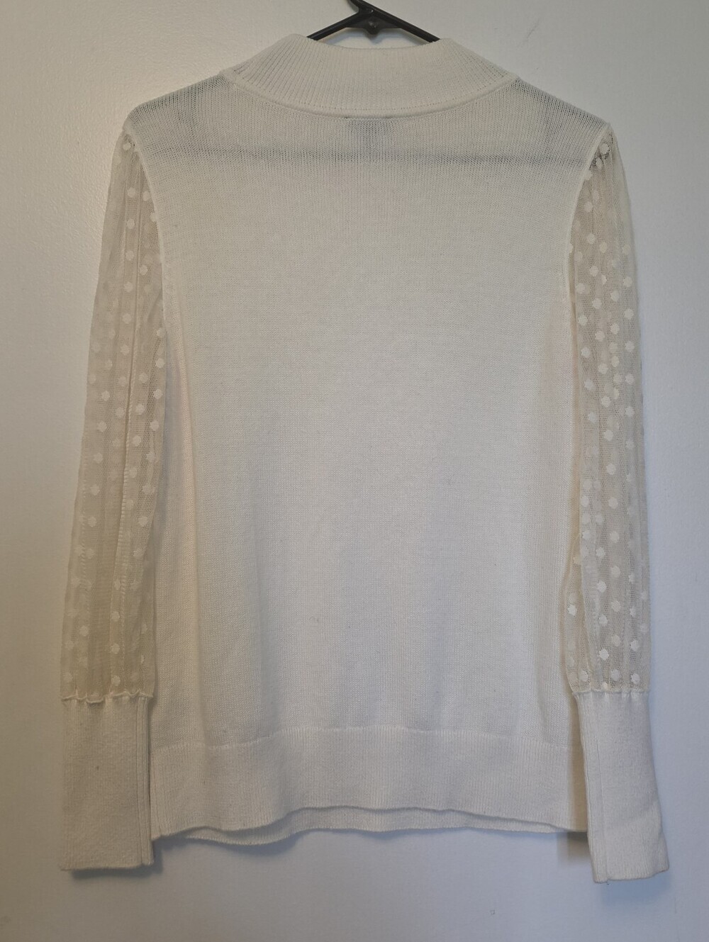 Talbots Sweater LP Ivory Tulle Dot Sleeve Mock Neck Grandmillennial Chic - Picture 7 of 7